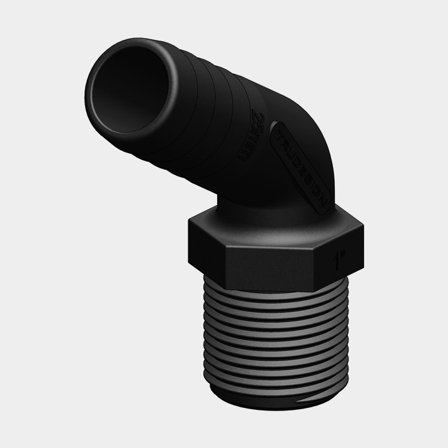 Hadice TruDesign Tail 120° Male Threaded, kompozit, úhlová 90°, 1 1/4" G (BSP) (vnější) na 32 mm (1 1/4") hadici, černá