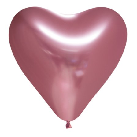 Chrome Mirror Heart Balloons Pink 6-Pack