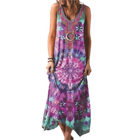 Women Floral Printed Sleeveless Casual Maxi Klänning Sundress