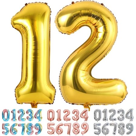 32 tums guldfolieballong nummer 12/21, stora jättetal 0-100 för födelsedags-, bröllopsdag-, festdekorationer, heliumballong