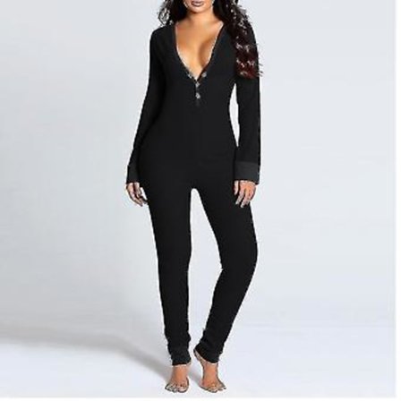 Lingeri Jumpsuit med Baglomme til Kvinder Onesie Pyjamas Bagknappet Bodycon Natkjole Voksne Onesies Combinaison Pyjama Femme-yky S A