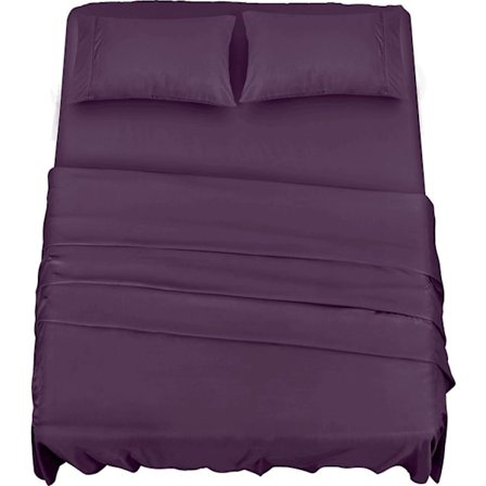 Polyester Mikrofiber Bäddset (4 delar, Lila) - 1 Dra-på-lakan 150x200cm, 1 Överlakan 266x259cm och 2 Örngott 50x75cm