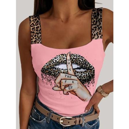 Sexiga T-shirts för damer Leopard print Ärmlösa korta blusar Mode Party Club Sommar ärmlösa Streetwear korsetttoppar PINK XL