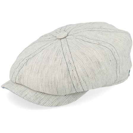 Stetson - Beige flatcap Keps - Hatteras Linen Stripe Ecru With Olive Stripe Flat Cap @ Hatstore