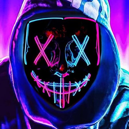 Halloween LED-maske – Selvlysende med 3 lystilstande, batteridrevet, til kostume, cosplay, festival & fest