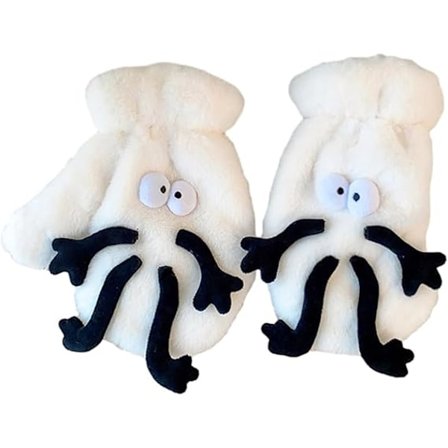 Søde piger Sorte/Hvide Plys Handsker Fuld Finger Varme Vanter Med Tegneserie Design Vanter Til Kvinder Vintertilbehør Fuld Finger Handsker