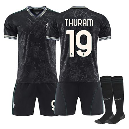 25-26 Juventus F.C. Udebane Tredje Trøjer NO.19 THURAM Sæt Børn Voksen Fodboldudstyr med Sokker
