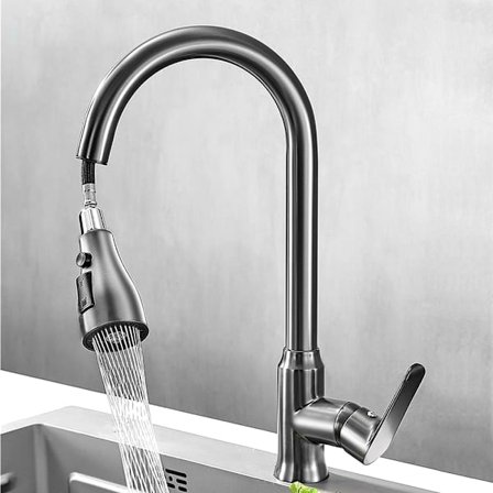 Keittiöallassekoitin hana ulosvedettävällä suihkulla, messinki, 360° kääntyvä