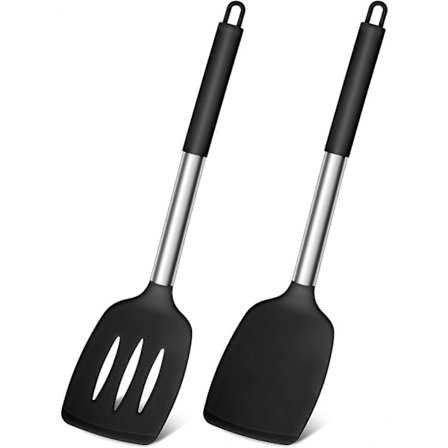 Silikone Spatel, Pakke med 2, Madlavningsvender/Non-stick Køkken Slidsspatel Ideel til Fisk, Æg, Pandekager, Varmebestandig & Tåler Opvaskemaskine, 