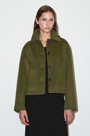 COS Women's Giacca Corta In Lana Doppiata Dal Taglio Boxy in Verde