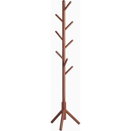 Klädhängare i trä, Klädställning med 8 krokar, Fristående klädhängare, Enkel montering, för hatt, kläder, handväska, halsdukar, paraply (Brun)