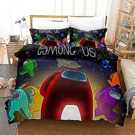 Au01 3D-tryckt Gama Among Us Sängklädesset Täcke Överkast Kuddfodral Enkel Dubbel Barn Julgåva{jkw} ( ENKEL 135x200cm )
