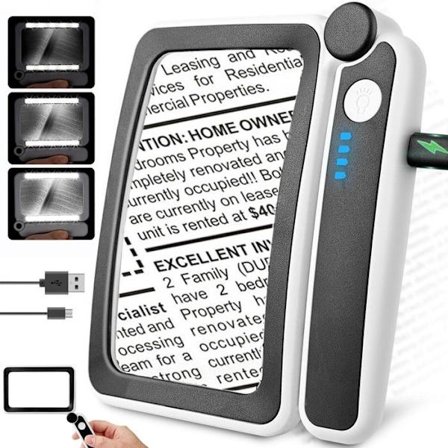 Leseforstørrelsesglass - Uspesifisert - 4x - 3-nivås LED-belysning - Sammenleggbart håndtak - Svart