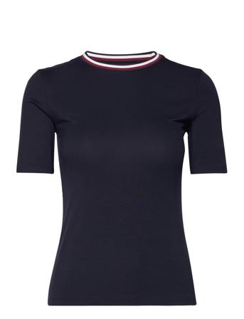 Slim Global Stripe C-Nk Ss T-shirt Top Navy Tommy Hilfiger