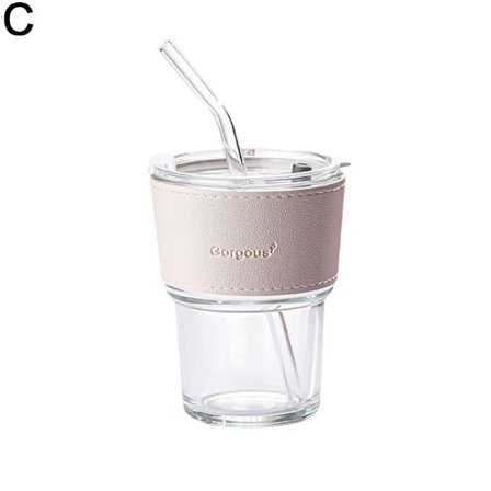 Lock och sugrör Transparent Bambu Cup Mjölk Kaffe Mugg Tea Cup Str