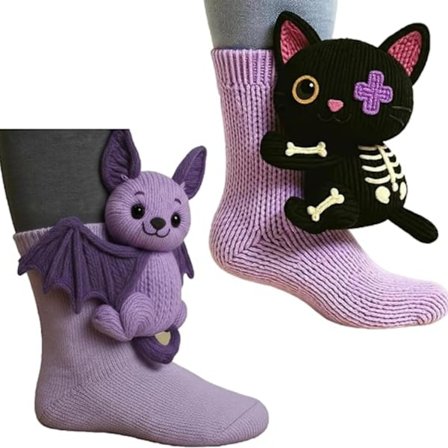 2 Par 3D-strikkede dyresokker – Håndlagde søte varme nyhetssokker for gulv til jul