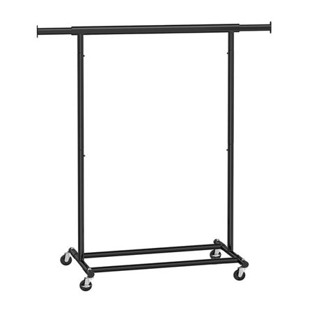 Klesstativ på Hjul med Uttrekkbar Hengestang - 90 kg Kapasitet - Svart