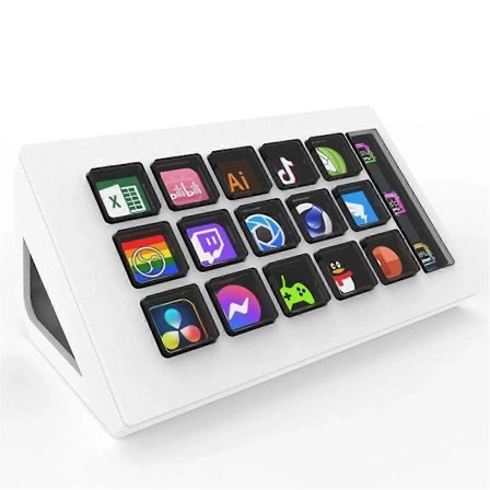 For StreamDeck Visuelt Tastatur LCD-knapp 15 Taster Live Innholdsskapingskontroller Tilpasset Knapp for Windows/IOS (Hvit)