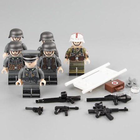 MOC 6-pack WW2 Militärarmésoldaterfigurer Byggklossar