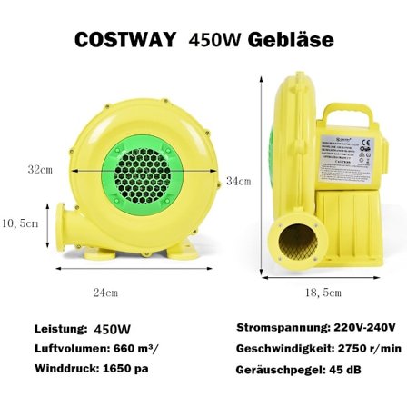 Blæser 450W elektrisk blæser luftblæser til oppusteligt legetøj