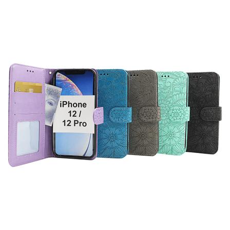 Flower Standcase Wallet iPhone 12 / 12 Pro (6.1) Svart