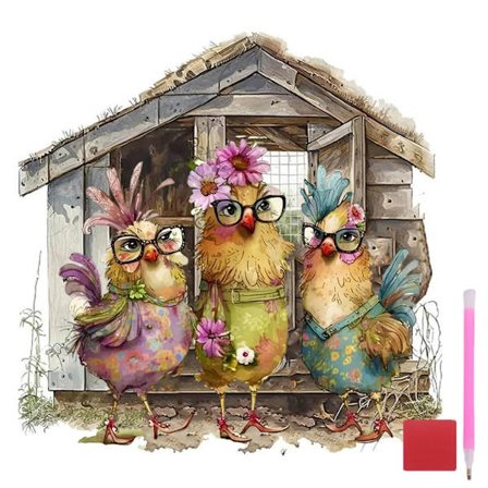 Kylling Diamant Kunst Sæt til Voksne, DIY Kylling Diamant Maleri Sæt til Voksne, Rund 5D Fuld Drill Diamant Maleri til Hjem Vægdekoration Gave