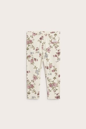 Newbie | Blomstrete leggings med volanger | Lys beige