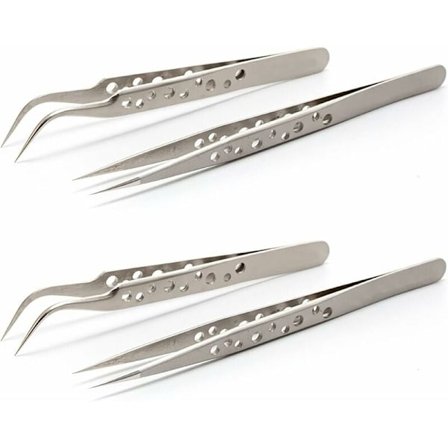 4 stk presisjonspinsett, presisjonspinsett, pinsett 2 rette 2 buede, elektronisk pinsett, presisjonspinsett, antistatisk, rustfritt stål, for