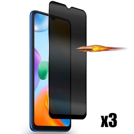 3 delar Anti Spy Tempered Glass för Xiaomi Redmi 10C - Svart