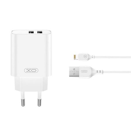XO Vegglader med 2xUSB 2,4A + USB til Lightning-kabel - Hvit