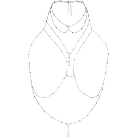 Kropskæde smykker til kvinder, guld & sølv kropskæde med halskæde sæt, Rhinestone brystkæde toppe kvinder lingeri bh kæde y sølv