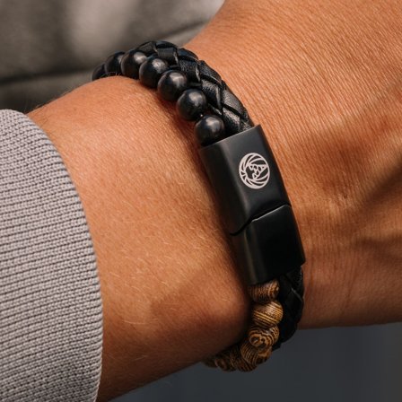 Pulsera de cuero y cuentas de madera Icon para hombres - Pulseras de cuero