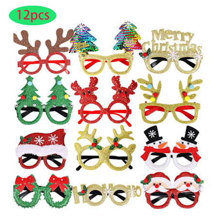 12 stk Vibrerende Julefestbriller Rekvisitter - Holdbare, Nyhet Julefotoboks Brillerammer med Generell Passform, Ingen Fjær, (FMY) 12 stk
