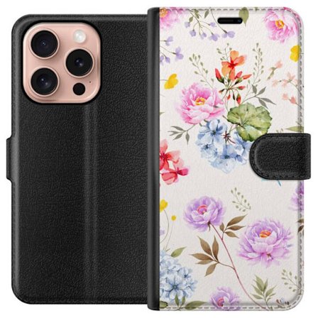 Yhteensopiva Lompakkokotelo Apple Apple iPhone 16 Pro Kukkakuviota käsinmaalatuilla kukilla, perhosilla ja hyönteisillä romanttiseen skandinaavisee