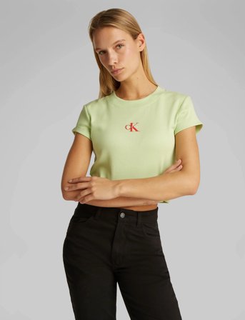 Calvin Klein Jeans Monologo Baby Rib Tee - Green - M