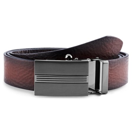 Cinturón Auto Lock de piel flor marrón oscuro para hombres - Cinturones de cuero