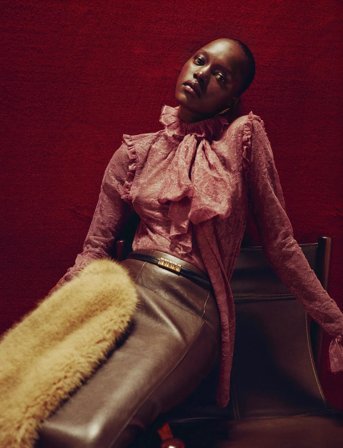 Mango Lace Blouse With Ruff Collar - Burgundy - L