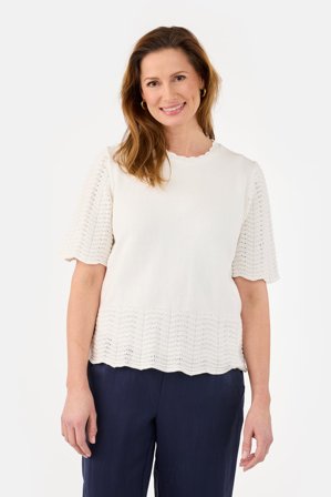 SIGNATURE - Kortærmet Strik - Råhvid - Hulmønster