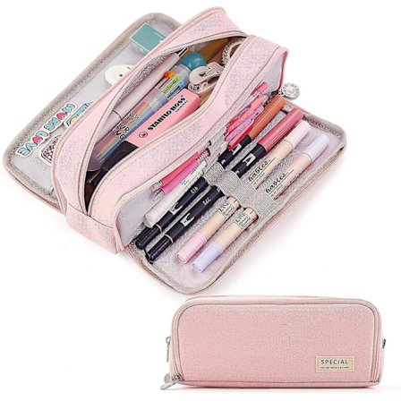 Large Pencil Case Big Capacity 3 Compartments Canvas Pencil Pouch For Students
