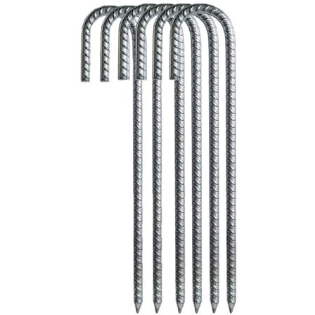 Markpinnar, kraftiga galvaniserade stål J-krokar för campingtält studsmatta skydd gunga (12 tum, 6-pack)