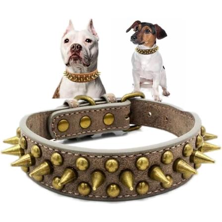 Spikad hundhalsband med nitar, spikad och nitar, vintage bronshalsband för valp, små, medelstora och stora hundar, husdjur, grå L, grå L, grå L