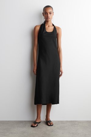 COS Damen Neckholder-Kleid Aus Leinen-Mix - Schwarz