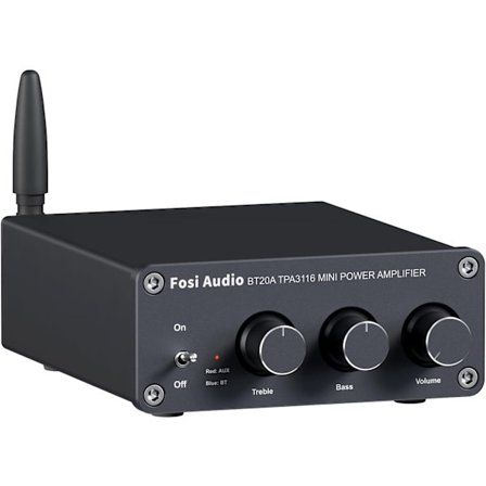 Fosi Audio Bluetooth 5.0 & R/L forstærker 100W x 2 med volumen, bas og diskant kontrol, sort