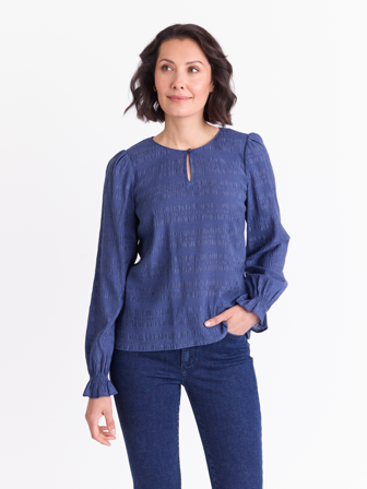 MATCH - Eline bluse - Va Vite - Str. 44 - Dame - Skjorter & Bluser - Blå - 60% lyocell, 25% nylon - resirkulert, 14% viskose og 1% elastan