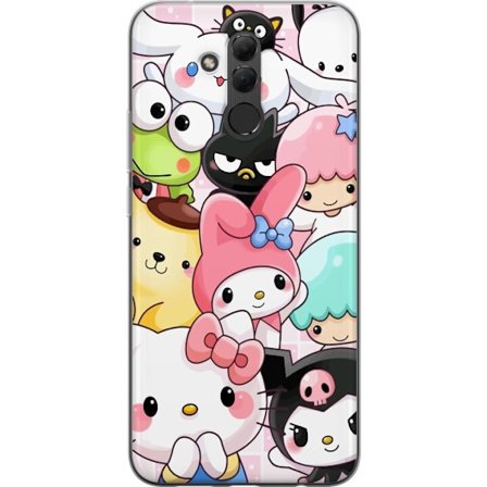 Kompatibelt Mobildeksel til Huawei Mate 20 lite Tett mønster av søte figurer med store øyne i ulike farger og uttrykk med LABUBU-tekst