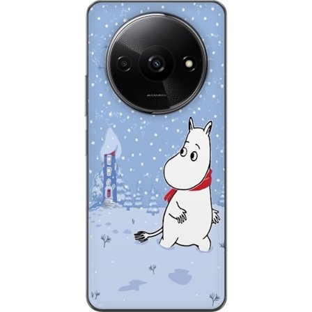 Xiaomi Redmi A3 Genomskinligt Skal Står i ett stilla vinterlandskap med snöfall, blå toner och måne där den lugna stämningen skapar en mjuk och