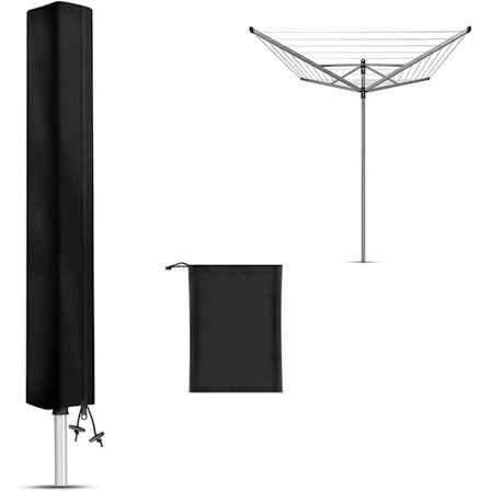 Parasolovertræk, vandtæt udendørs vaskemaskine-tørretumblerovertræk, tørrestativbeskytter, 210D Oxford-stof, sort (168 x 30x30