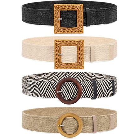 Sæt med 4 elastiske flettede stråbælter til kvinder, Fash