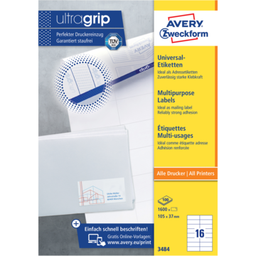 Avery Etikett 10,5x3,7cm Hvit
