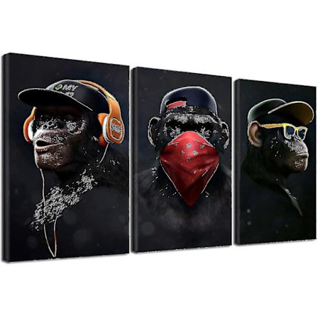 Wise Monkeys Canvas Väggkonsttryck Canvas Tavlor För Vardagsrum Modern Heminredning 30x50cm 3 Delar endast canvas